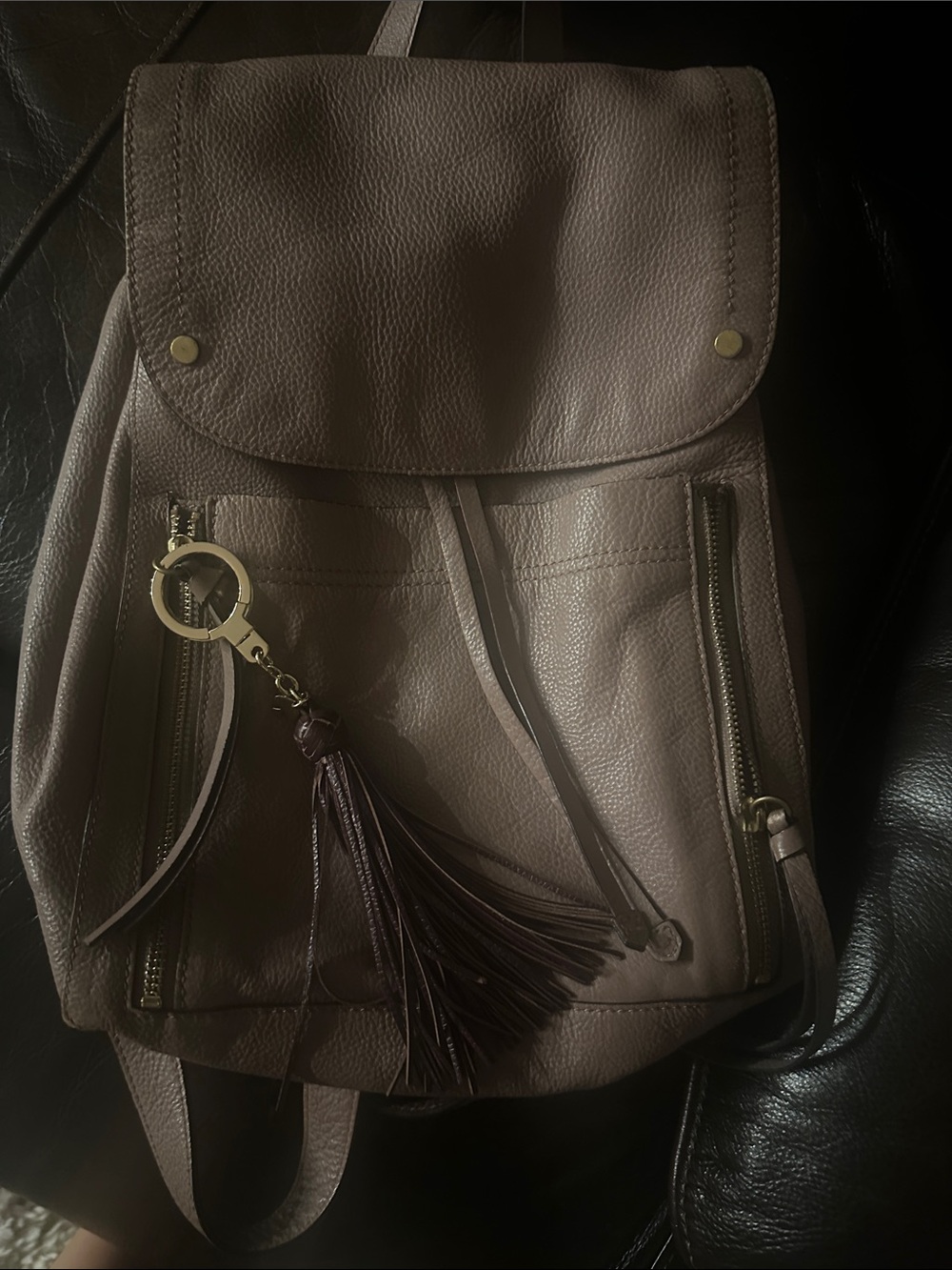 Cole Haan Leather Tassel Drawstring Backpack - Mauve